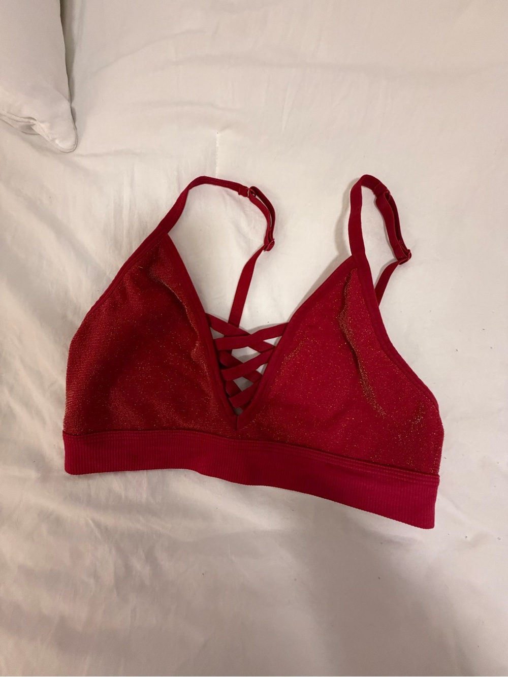 Pink by Victoria’s Secret Red Sparkle Crisscross Bralette❤️✨